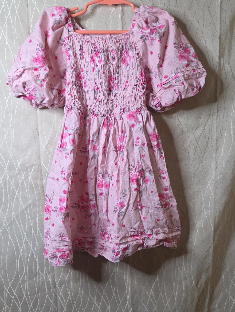 btween Pink Floral Puff-Sleeve Casual Dress